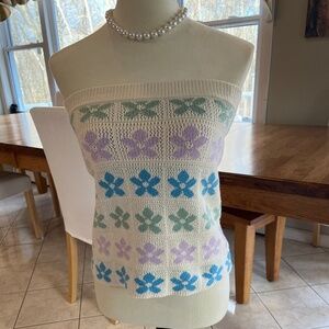 American Eagle Beige Floral Knit Mini A-Line Sweater/ Skirt